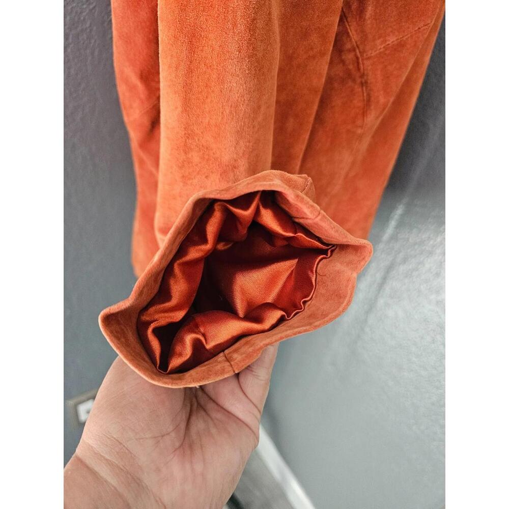 Women s Vintage Suede Clio Full Zip Up Jacket Orange Size 10 Padded Shoulders - Picture 13 of 16